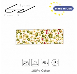 Biais couture Petites fleurs sur fond écru, 100% coton, made in CEE.