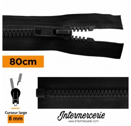 Fermeture détachable 80cm curseur 8mm Noir