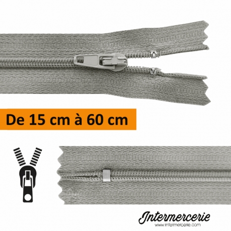 Fermeture éclair, jupe, robe, pantalon de 15 à 60 cm Gris mat