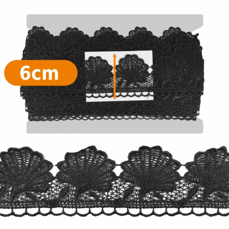 Guipure feuille noir